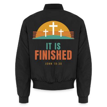 It Is Finished – John 19:30 Easter Christian - Unisex Bomberjacke - Schwarz - Hinten - AI Model Male 185 light (185cm)