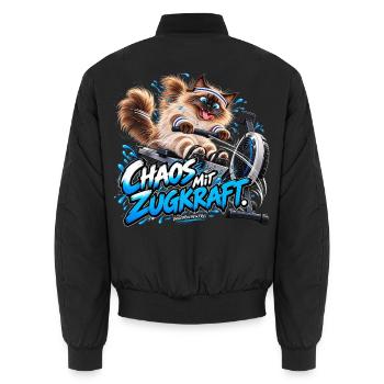 Chaos mit Zugkraft – Lustiger Fitness-Kater  - Unisex Bomberjacke - Schwarz - Hinten - AI Model Male 185 light (185cm)