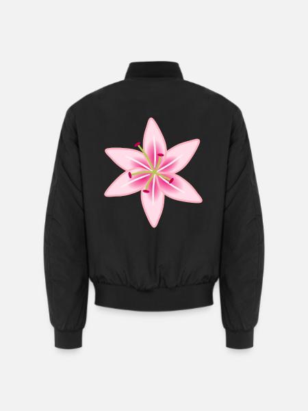Rosa Lilien-Blumenillustration - Unisex Bomberjacke - Schwarz