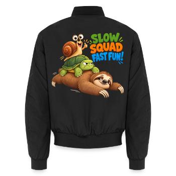 Slow Squad Fast Fun - Funny Slow Animals - Unisex Bomberjacke - Schwarz - Hinten - AI Model Male 185 light (185cm)