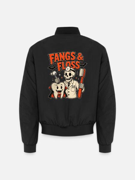 Fangs & Floss – lustiger Halloween-Zahnarzt - Unisex Bomberjacke - Schwarz