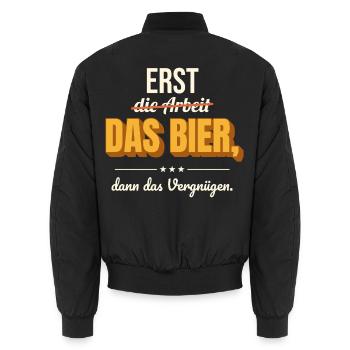 Erst das Bier – lustiger Bier Spruch - Unisex Bomberjacke - Schwarz - Hinten - AI Model Male 185 light (185cm)