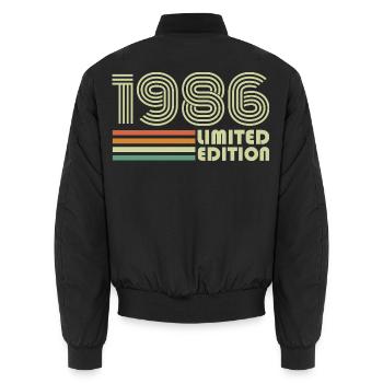 Vintage 1986 Retro 1986 Birthday Gift - Unisex Bomber Jacket - black - Back - AI Model Male 185 light (185cm)
