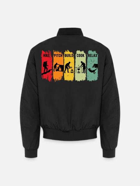 Retro Camping Steps Wanderung Pitch Camp Bushcraft - Unisex Bomberjacke - Schwarz