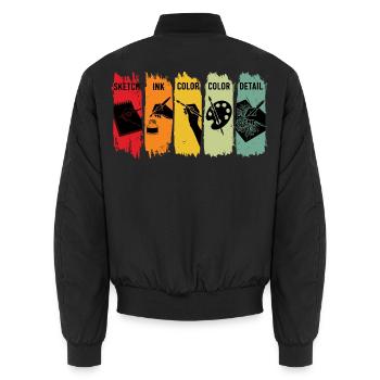 Retro-Künstler-Schritte Skizzen-Tinte Farb-Detail-Kunst - Unisex Bomberjacke - Schwarz - Hinten - AI Model Male 185 light (185cm)