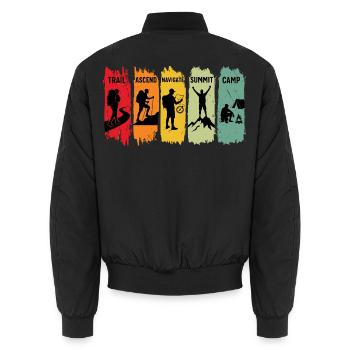 Retro Hiking Steps Trail Climb Summit Camp - Unisex Bomberjacke - Schwarz - Hinten - AI Model Male 185 light (185cm)