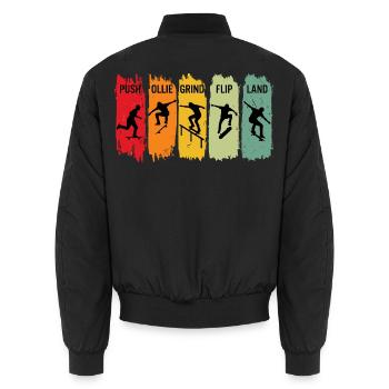 Retro Skateboard Steps Ollie Grind Flip Land - Unisex Bomberjacke - Schwarz - Hinten - AI Model Male 185 light (185cm)