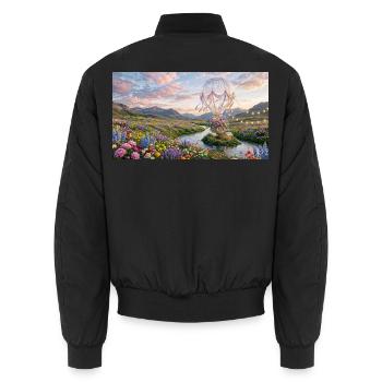 Floral Sky Balloon Traumlandschaft - Unisex Bomberjacke - Schwarz - Hinten - AI Model Male 185 light (185cm)