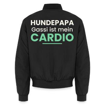 Hundepapa Shirt Gassi ist mein Cardio Lustig - Unisex Bomberjacke - Schwarz - Hinten - AI Model Male 185 light (185cm)