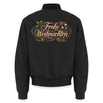 Frohe Weihnachten - Goldener Schriftzug - Unisex Bomberjacke - Schwarz - Hinten - AI Model Male 185 light (185cm)