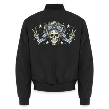 Skull with Plaid Band - Unisex Bomber Jacket - black - Back - AI Model Male 185 light (185cm)