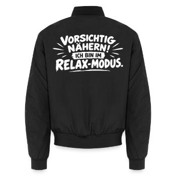 Vorsichtig nähern ich bin im Relax Modus - Unisex Bomberjacke - Schwarz - Hinten - AI Model Male 185 light (185cm)