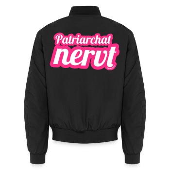 Patriarchy is annoying — Feminist message - Unisex Bomber Jacket - black - Back - AI Model Male 185 light (185cm)