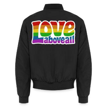 Love Above All | Rainbow Pride Design - Unisex Bomber Jacket - black - Back - AI Model Male 185 light (185cm)