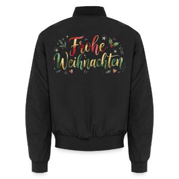 Frohe Weihnachten Schriftzug - Handschrift - Unisex Bomberjacke - Schwarz - Hinten - AI Model Male 185 light (185cm)