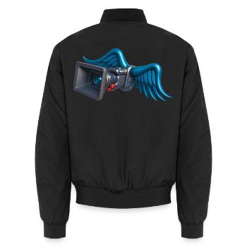 ANGELIC CAM – Ton & Bild - Unisex Bomberjacke - Schwarz - Hinten - AI Model Male 185 light (185cm)