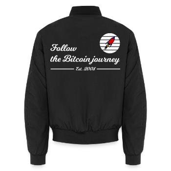 Bitcoin-Reise folgen - Unisex Bomberjacke - Schwarz - Hinten - AI Model Male 185 light (185cm)