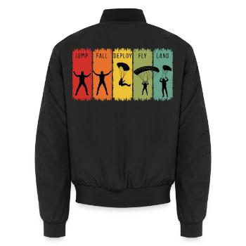 Retro Fallschirmsprung Stufen Sprung Fall Ausrollen Land - Unisex Bomberjacke - Schwarz - Hinten - AI Model Male 185 light (185cm)