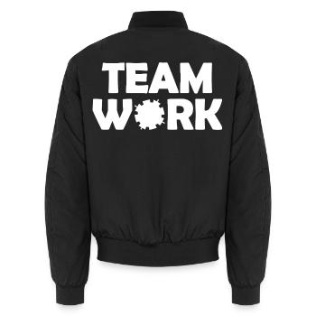 Teamwork Zahnräder Motiv - Unisex Bomberjacke - Schwarz - Hinten - AI Model Male 185 light (185cm)