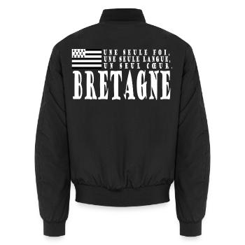 Idée cadeau Bretagne. Proverbe et drapeau Breton - Bomber unisexe - noir - Dos - AI Model Male 185 light (185cm)
