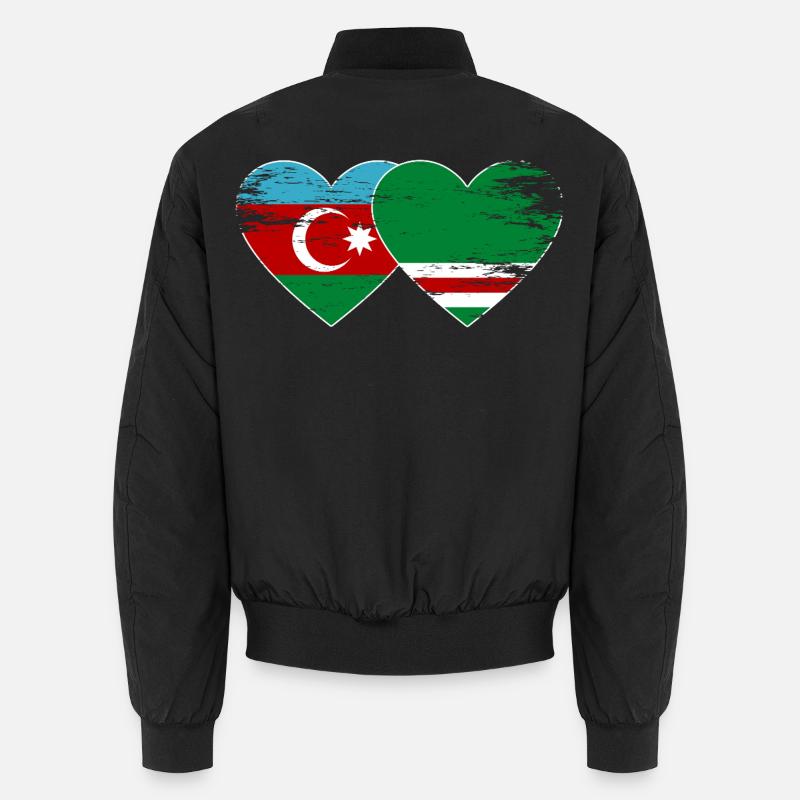 Azerbaijan Chechnya Flag Heart used - Unisex Bomber Jacket - black