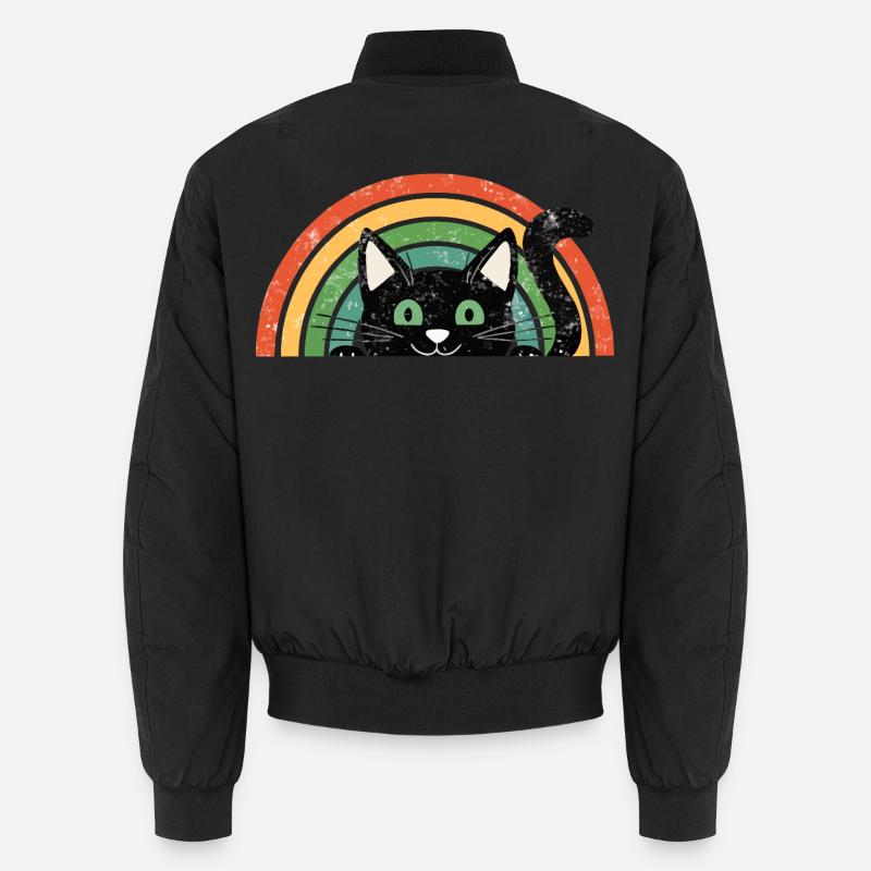 Schwarze Katze im Regenbogen Retro Rainbow Cats Unisex Bomberjacke