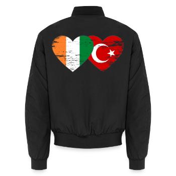 Elfenbeinküste Türkei Flagge Herz used - Unisex Bomberjacke - Schwarz - Hinten - AI Model Male 185 light (185cm)