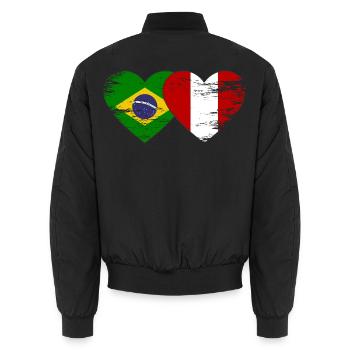 Brazil Peru Flag Hands Heart Shape Used - Unisex Bomber Jacket - black - Back - AI Model Male 185 light (185cm)