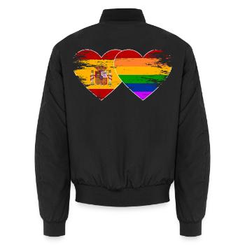 Spanien Regenbogen Flagge Herz used - Unisex Bomberjacke - Schwarz - Hinten - AI Model Male 185 light (185cm)