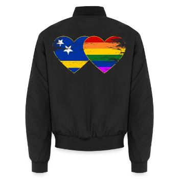 Curacao Regenbogen Flagge Herz used - Unisex Bomberjacke - Schwarz - Hinten - AI Model Male 185 light (185cm)