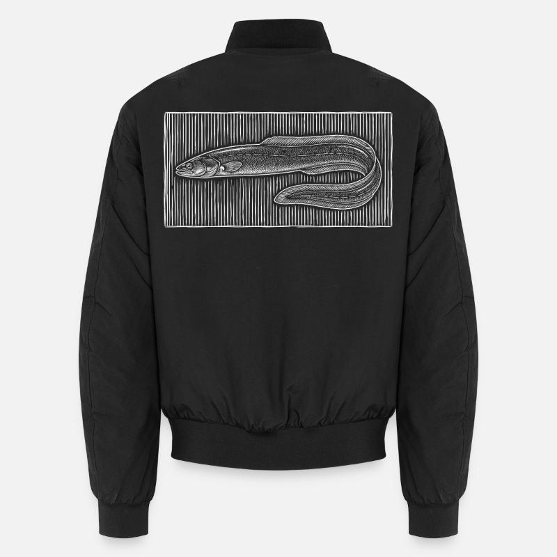 Vintage Eel Woodcut – Classic Angler Design Unisex Bomber Jacket