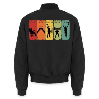 Retro Gamer Steps Level Up, gewinnt Videospiele - Unisex Bomberjacke - Schwarz - Hinten - AI Model Male 185 light (185cm)