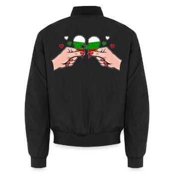 Bulgarien_Frauenhaende_Herzpuzzle - Unisex Bomberjacke - Schwarz - Hinten - AI Model Male 185 light (185cm)