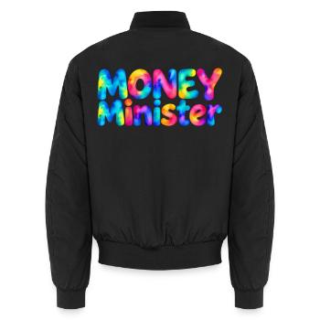 Money Minister – Große Pläne, kleines Budget - Unisex Bomberjacke - Schwarz - Hinten - AI Model Male 185 light (185cm)