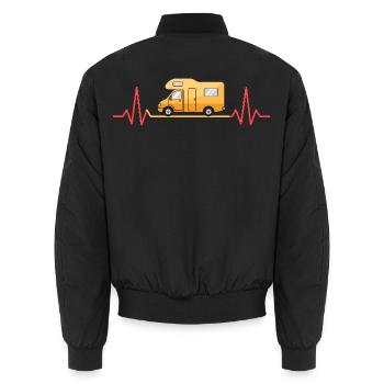 Camping love with the heartbeat and motorhome - Unisex Bomber Jacket - black - Back - AI Model Male 185 light (185cm)
