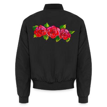 Rosenband im Pinkrot-Design - Unisex Bomberjacke - Schwarz - Hinten - AI Model Male 185 light (185cm)