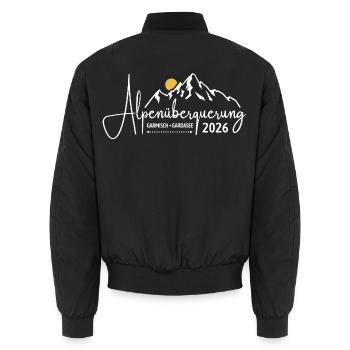 Alpenüberquerung 2026 Garmisch Gardasee Wandern - Unisex Bomberjacke - Schwarz - Hinten - AI Model Male 185 light (185cm)
