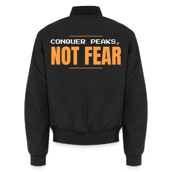 Erobere Gipfel und fürchte nicht Bergmotiv - Unisex Bomberjacke - Schwarz - Hinten - AI Model Male 185 light (185cm)