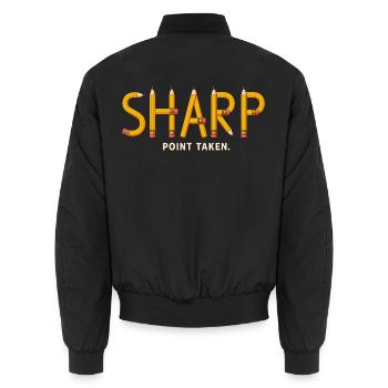 SHARP – Punkt verstanden | Spaßiges Bleistift-Wortspiel - Unisex Bomberjacke - Schwarz - Hinten - AI Model Male 185 light (185cm)