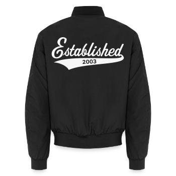 Established 2003 (year of birth, birthday / White) - Unisex Bomber Jacket - black - Back - AI Model Male 185 light (185cm)