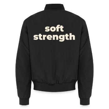 Weiche Stärke Typografie - Unisex Bomberjacke - Schwarz - Hinten - AI Model Male 185 light (185cm)