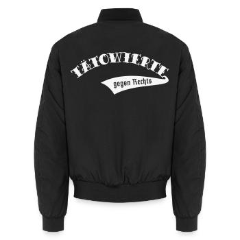 Tätowierte Gegen Rechts (Tattoo Tätowierung / W) - Unisex Bomberjacke - Schwarz - Hinten - AI Model Male 185 light (185cm)