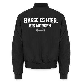 Hasse Es Hier Bis Morgen Bodybuilding Statement - Unisex Bomberjacke - Schwarz - Hinten - AI Model Male 185 light (185cm)