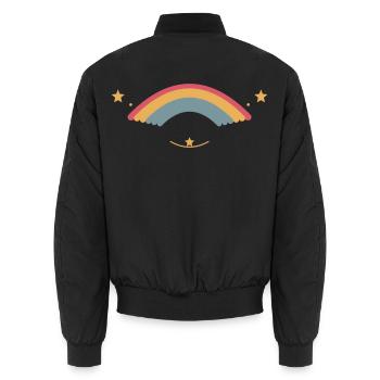 Pastellregenbogen mit Sternen - Unisex Bomberjacke - Schwarz - Hinten - AI Model Male 185 light (185cm)