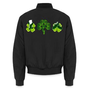 Irische Tanzschuhe, Klee und grünes Kleeblatt - Unisex Bomberjacke - Schwarz - Hinten - AI Model Male 185 light (185cm)