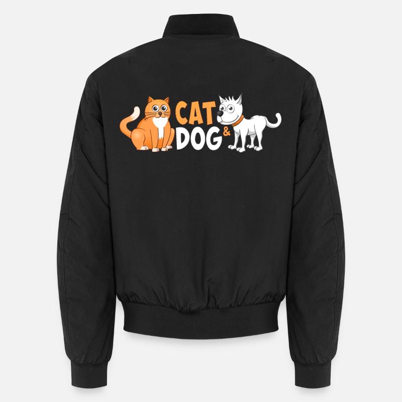 Image joyeuse d’un chat et d’un chien. Bomber unisexe
