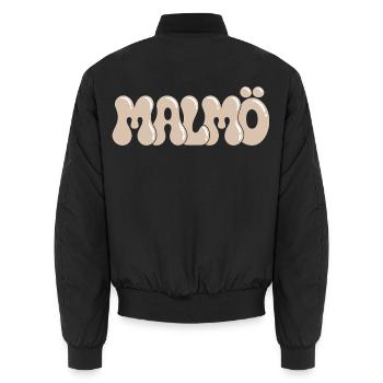 Malmö Retro Groovy Beige - Unisex Bomberjacke - Schwarz - Hinten - AI Model Male 185 light (185cm)