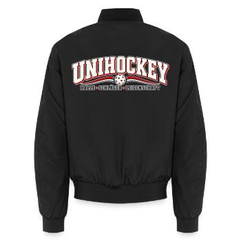 Unihockey Leidenschaft Logo - Unisex Bomberjacke - Schwarz - Hinten - AI Model Male 185 light (185cm)
