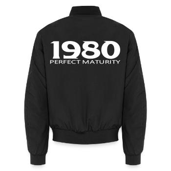 1980 - Unisex Bomberjacke - Schwarz - Hinten - AI Model Male 185 light (185cm)