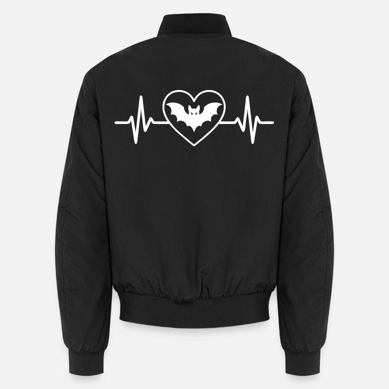 Gray Heart with Bat Outline - Unisex Bomber Jacket - black